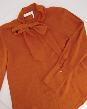 Chloe Orange Silk Printed Shirt with Neck-Tie Detail Size FR 34 (UK 6)