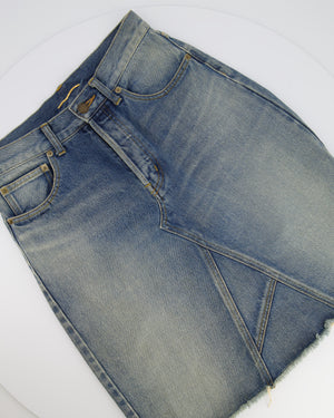 Saint Laurent Denim Mini Skirt with Asymmetric Stitch Details Size 26 (UK 8)