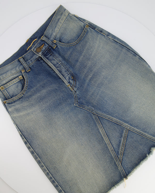 Saint Laurent Denim Mini Skirt with Asymmetric Stitch Details Size 26 (UK 8)