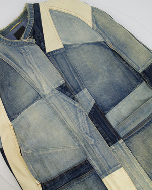 Saint Laurent Blue Denim Patchwork Sleeveless Jacket with Frayed Hem Detail Size XS (UK 6)