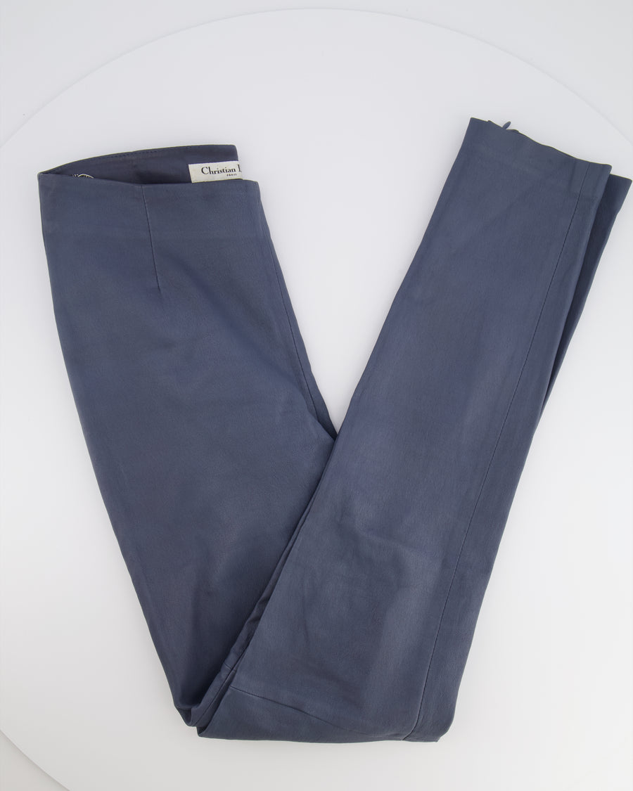 Christian Dior Blue Lambskin Leather Trousers with Side Zipper Details Size FR 36 (UK 8)
