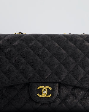 Chanel Black Jumbo Classic Single Flap Bag in Caviar Leather with Gold Hardware