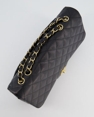 Chanel Black Jumbo Classic Single Flap Bag in Caviar Leather with Gold Hardware