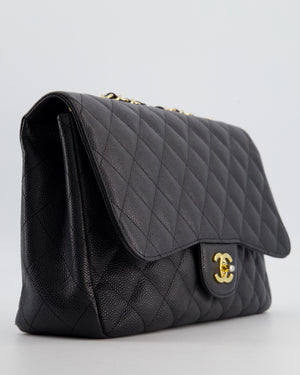 Chanel Black Jumbo Classic Single Flap Bag in Caviar Leather with Gold Hardware