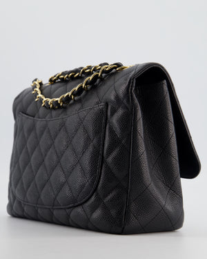 Chanel Black Jumbo Classic Single Flap Bag in Caviar Leather with Gold Hardware