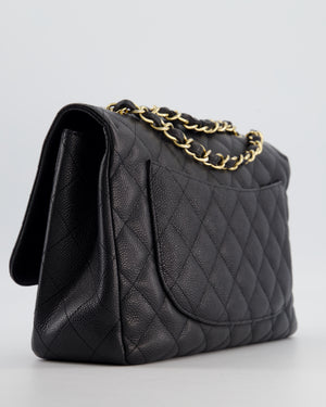 Chanel Black Jumbo Classic Single Flap Bag in Caviar Leather with Gold Hardware