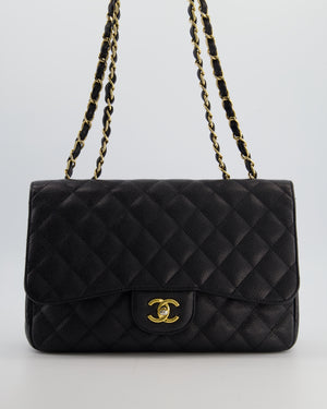 Chanel Black Jumbo Classic Single Flap Bag in Caviar Leather with Gold Hardware