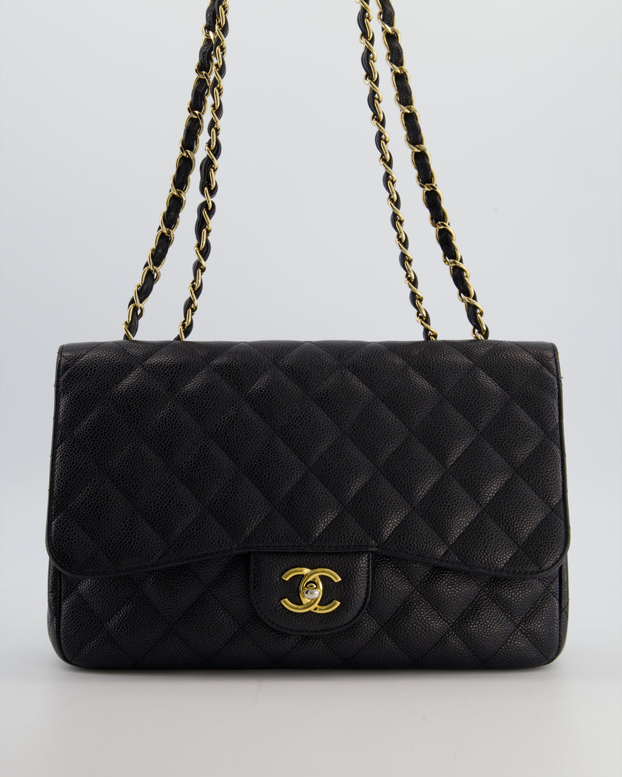 Chanel Black Jumbo Classic Single Flap Bag in Caviar Leather with Gold Hardware