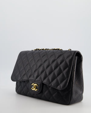 Chanel Black Jumbo Classic Single Flap Bag in Caviar Leather with Gold Hardware