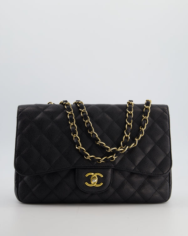 Chanel Black Jumbo Classic Single Flap Bag in Caviar Leather with Gold Hardware