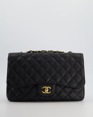 Chanel Black Jumbo Classic Single Flap Bag in Caviar Leather with Gold Hardware