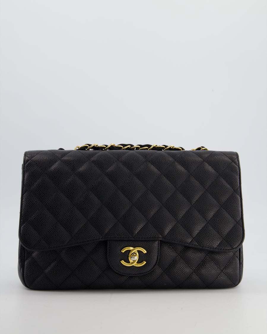 Chanel Black Jumbo Classic Single Flap Bag in Caviar Leather with Gold Hardware