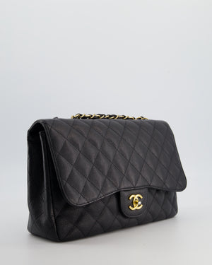 Chanel Black Jumbo Classic Single Flap Bag in Caviar Leather with Gold Hardware