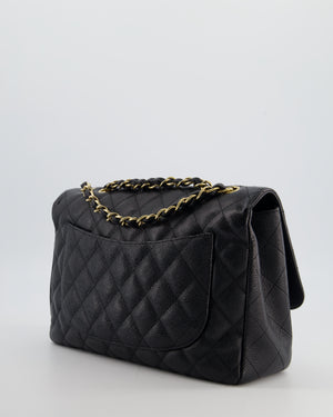 Chanel Black Jumbo Classic Single Flap Bag in Caviar Leather with Gold Hardware