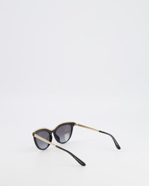 Dolce & Gabbana Black Shimmery DG4335 Cat-Eye Sunglasses with Gold Top Rim and Arms Detail