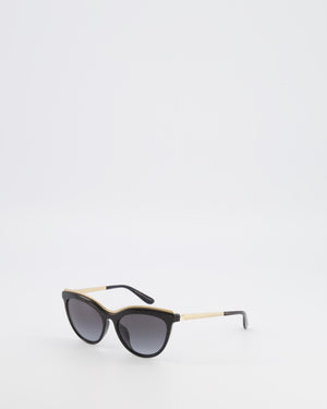 Dolce & Gabbana Black Shimmery DG4335 Cat-Eye Sunglasses with Gold Top Rim and Arms Detail