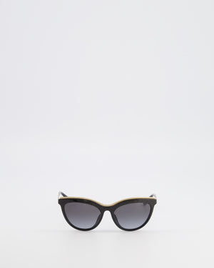 Dolce & Gabbana Black Shimmery DG4335 Cat-Eye Sunglasses with Gold Top Rim and Arms Detail