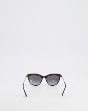 Dolce & Gabbana Black Shimmery DG4335 Cat-Eye Sunglasses with Gold Top Rim and Arms Detail