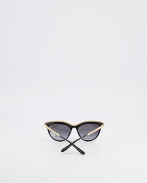 Dolce & Gabbana Black Shimmery DG4335 Cat-Eye Sunglasses with Gold Top Rim and Arms Detail