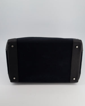 Hermès Haut à Courroies HAC 40 Bag in Noir Toile Canvas and Togo Leather with Vert Absinthe Handles, Blue Hydra Clochette, and Palladium Hardware