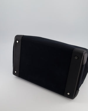 Hermès Haut à Courroies HAC 40 Bag in Noir Toile Canvas and Togo Leather with Vert Absinthe Handles, Blue Hydra Clochette, and Palladium Hardware