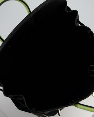 Hermès Haut à Courroies HAC 40 Bag in Noir Toile Canvas and Togo Leather with Vert Absinthe Handles, Blue Hydra Clochette, and Palladium Hardware