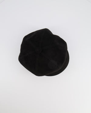 Christian Dior Black Suede Goatskin Paris Revolution Hat with Gold Logo Detail Size 57
