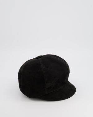 Christian Dior Black Suede Goatskin Paris Revolution Hat with Gold Logo Detail Size 57
