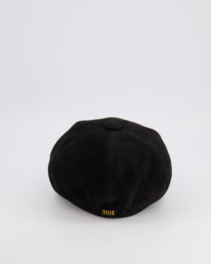 Christian Dior Black Suede Goatskin Paris Revolution Hat with Gold Logo Detail Size 57
