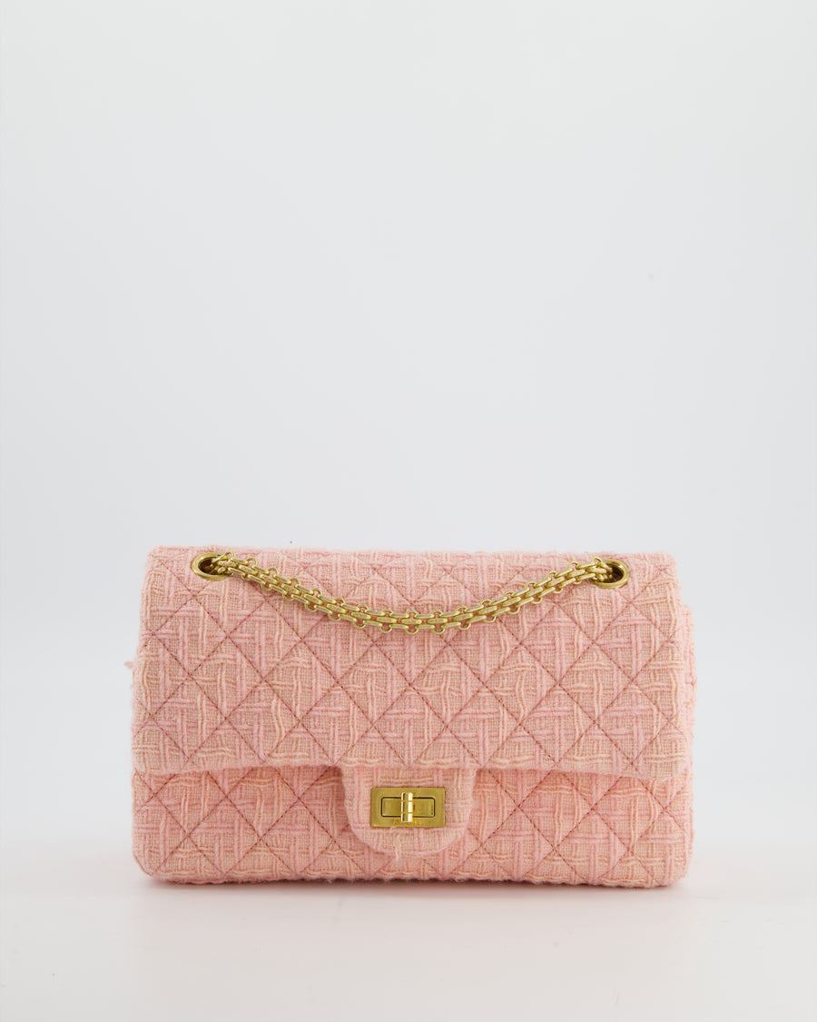 Chanel Pink Tweed Small Reissue 2.55 Double Flap Bag in with Ruthenium Hardware