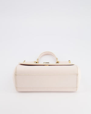 Dolce & Gabbana Light Pink Iguana Embossed Leather Small Sicily Bag with Mixed Hardware and Crystal Pearl Chain