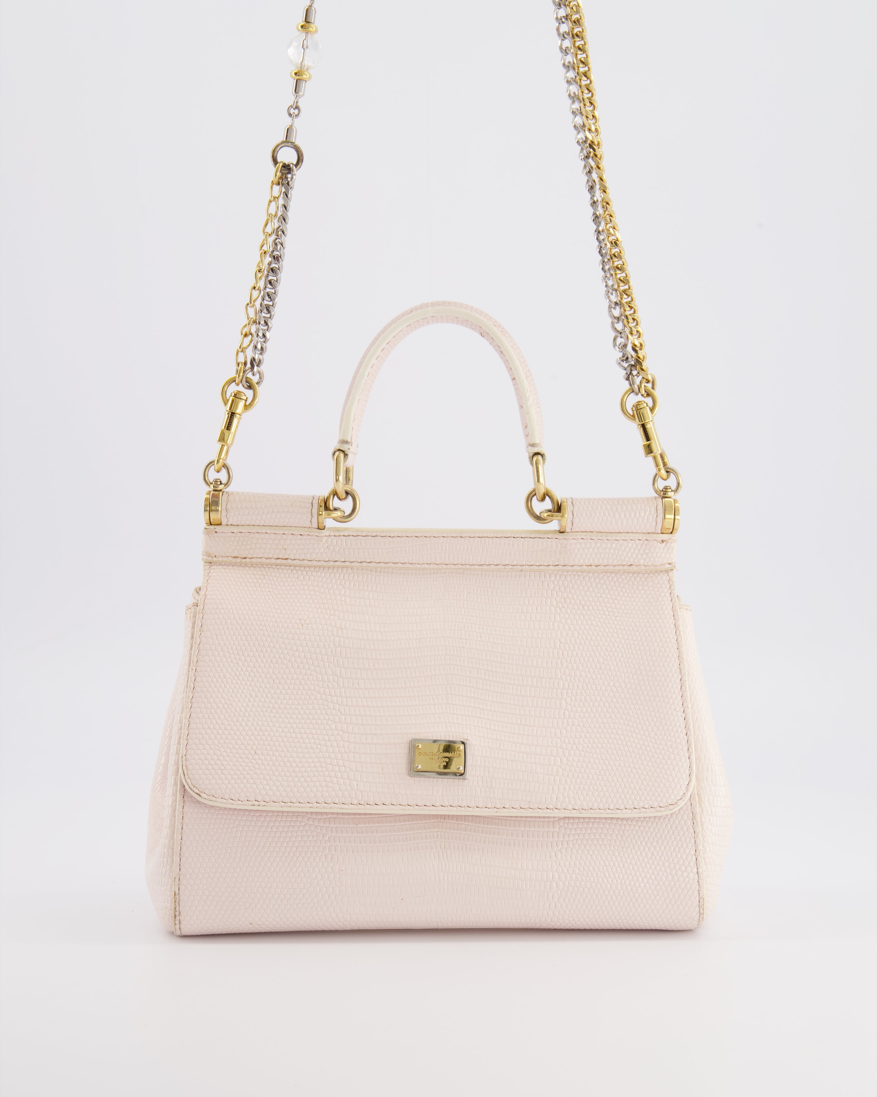 Dolce & Gabbana Light Pink Iguana Embossed Leather Small Sicily