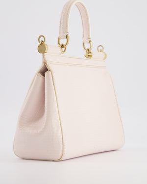 Dolce & Gabbana Light Pink Iguana Embossed Leather Small Sicily Bag with Mixed Hardware and Crystal Pearl Chain