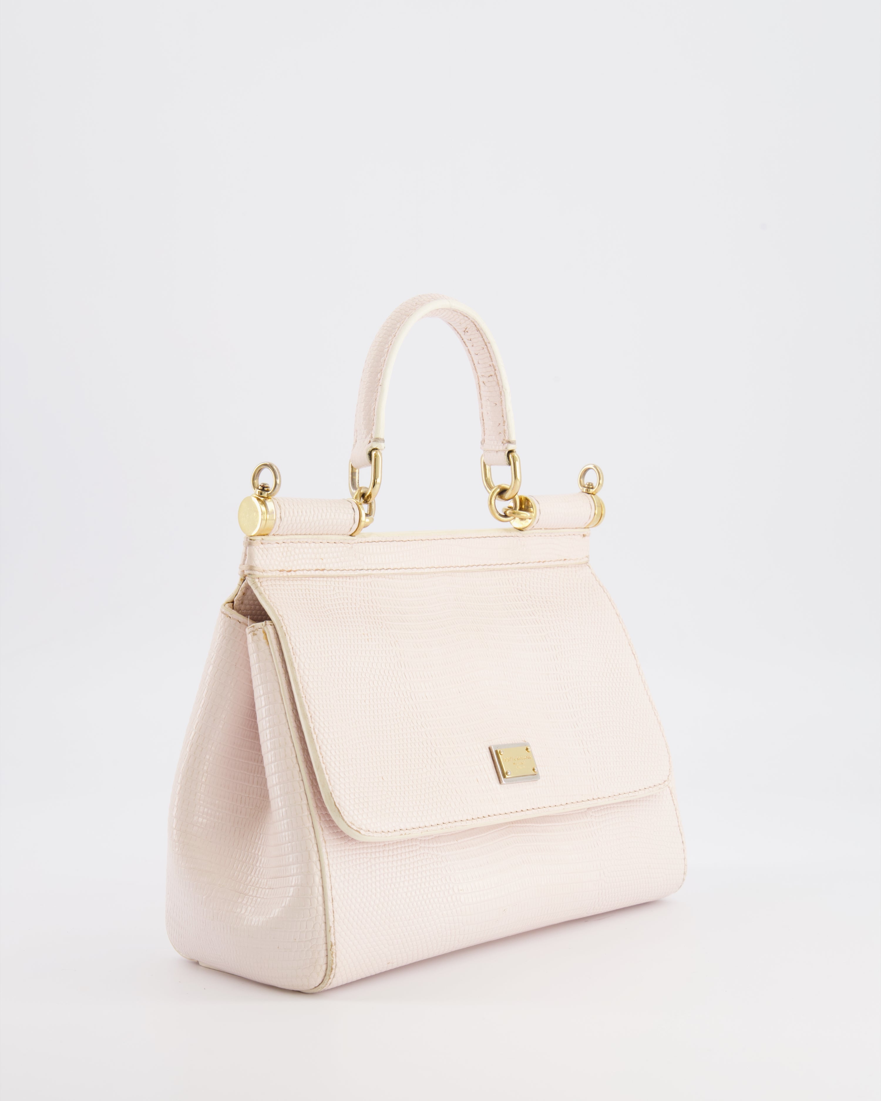 Dolce & Gabbana Light Pink Iguana Embossed Leather Small Sicily Dolce & Gabbana Light Pink Iguana Embossed Leather Small Sicily
