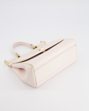 Dolce & Gabbana Light Pink Iguana Embossed Leather Small Sicily Bag with Mixed Hardware and Crystal Pearl Chain