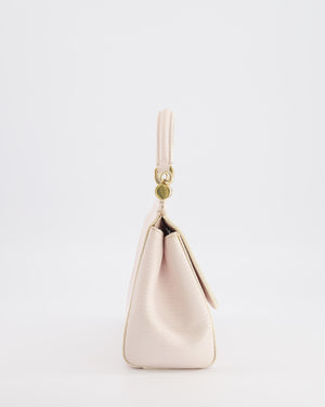 Dolce & Gabbana Light Pink Iguana Embossed Leather Small Sicily Bag with Mixed Hardware and Crystal Pearl Chain