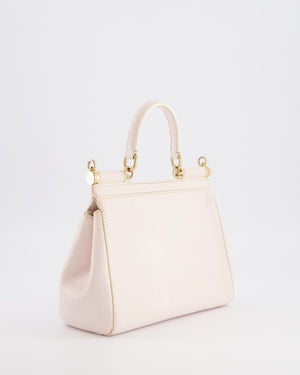 Dolce & Gabbana Light Pink Iguana Embossed Leather Small Sicily Bag with Mixed Hardware and Crystal Pearl Chain