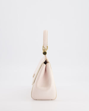 Dolce & Gabbana Light Pink Iguana Embossed Leather Small Sicily Bag with Mixed Hardware and Crystal Pearl Chain