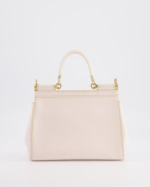 Dolce & Gabbana Light Pink Iguana Embossed Leather Small Sicily Bag with Mixed Hardware and Crystal Pearl Chain