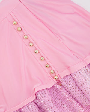 Paco Rabanne Pink Mini Skirt with Sequined Pleated Hem and Gold Buttons Detail Size FR 36 (UK 8)