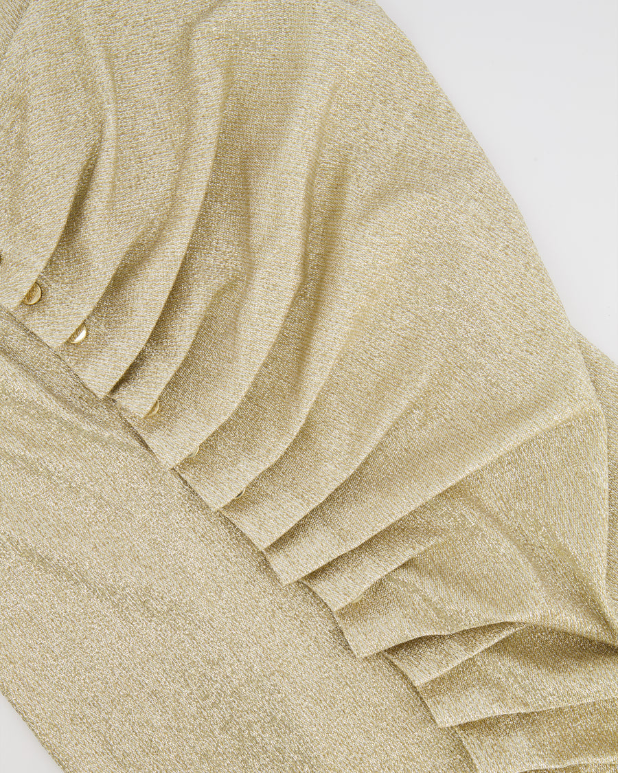 Paco Rabanne Gold Shimmery Sleeveless Mini Dress with Rouched Detail and Gold Buttons Size FR 38 (UK 10)