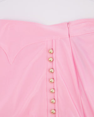 Paco Rabanne Pink Mini Skirt with Sequined Pleated Hem and Gold Buttons Detail Size FR 36 (UK 8)