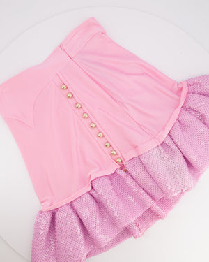 Paco Rabanne Pink Mini Skirt with Sequined Pleated Hem and Gold Buttons Detail Size FR 36 (UK 8)
