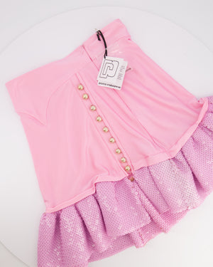 Paco Rabanne Pink Mini Skirt with Sequined Pleated Hem and Gold Buttons Detail Size FR 36 (UK 8)
