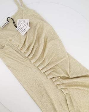 Paco Rabanne Gold Shimmery Sleeveless Mini Dress with Rouched Detail and Gold Buttons Size FR 38 (UK 10)