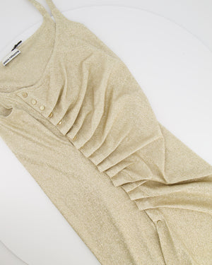 Paco Rabanne Gold Shimmery Sleeveless Mini Dress with Rouched Detail and Gold Buttons Size FR 38 (UK 10)