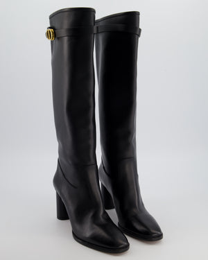 Christian Dior Black Empreinte Leather Boots in Calfskin with Gold Finish CD Signature Buckle Size EU 36.5