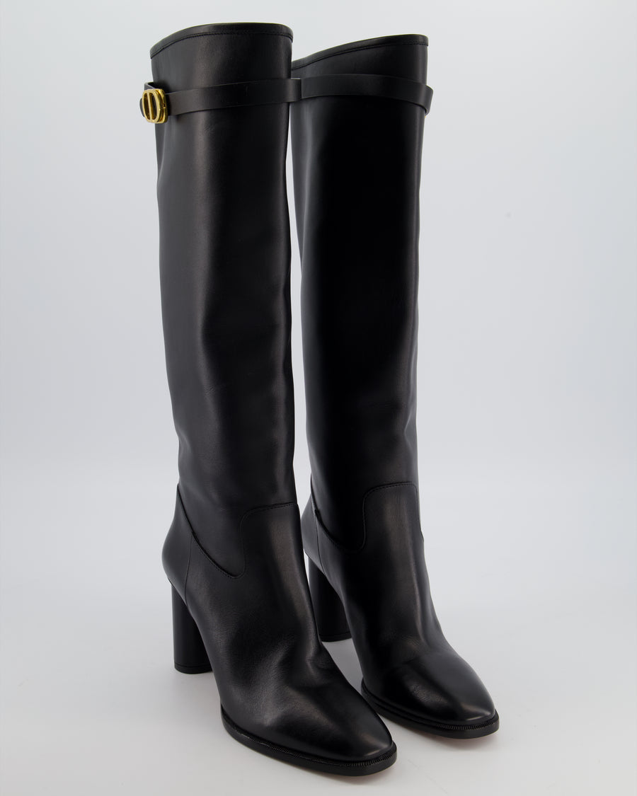 Christian Dior Black Empreinte Leather Boots in Calfskin with Gold Finish CD Signature Buckle Size EU 36.5