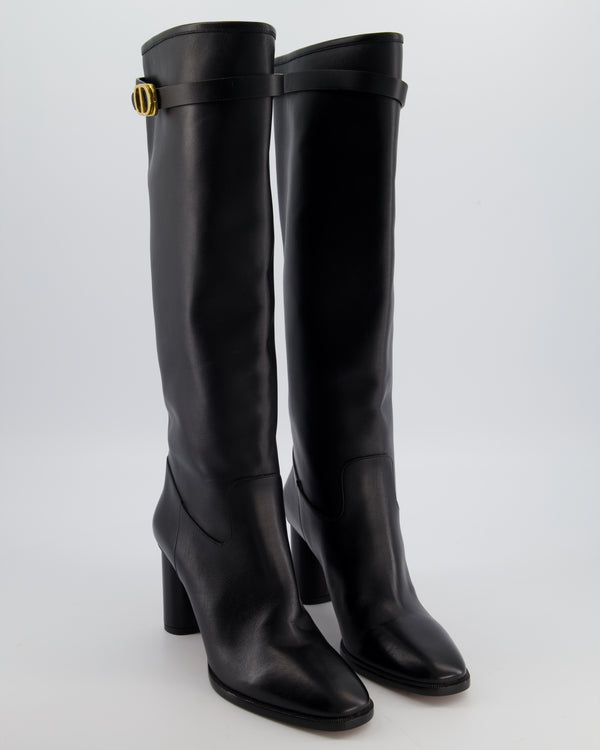 Christian Dior Black Empreinte Leather Boots in Calfskin with Gold Finish CD Signature Buckle Size EU 36.5