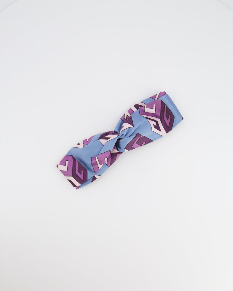 Gucci Blue and Purple Silk Logo Headband with Top Knot Detail